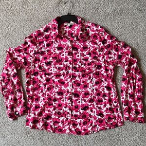 Jones New York Floral Print Long Sleeve Button-Up Shirt Size XL